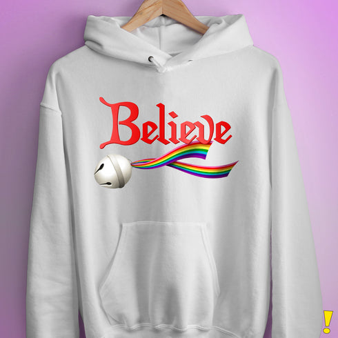 Believe LGBTQ Gilbert Baker Pride Jingle Bell Hoodie - White